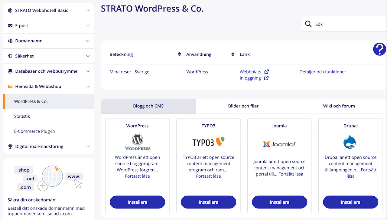 Installera WordPress Strato